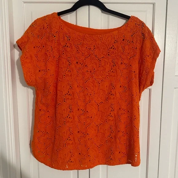 Anthropologie orange lace top with bead detail. - Picture 5 of 9